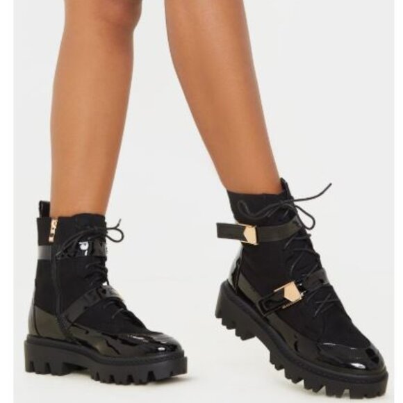 NWOT Pretty Litttle Things Platform Black Patent & Suede Boots! - Picture 1 of 7